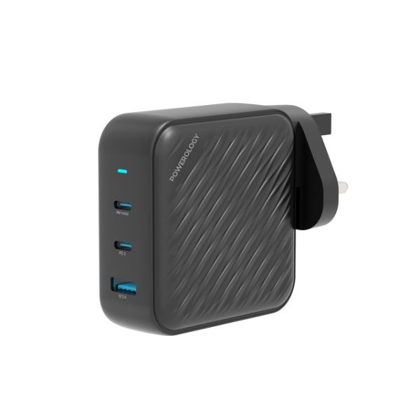 Powerology 140W Dual PD GaN Charger ( 2x USB-C , 1x USB-A )